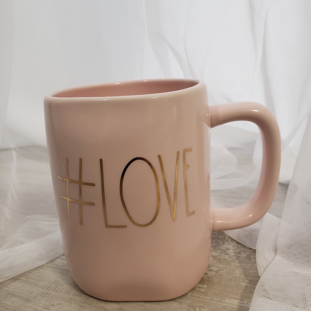 Rae Dunn "# LOVE" Powder Pink Mug Collection.